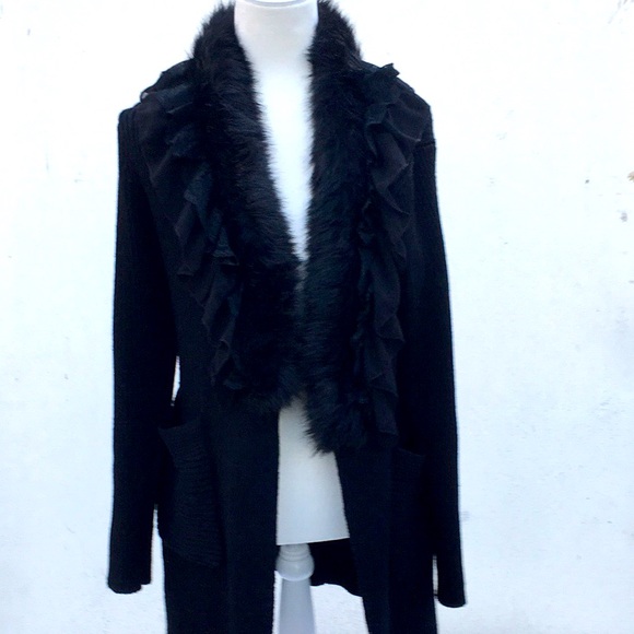 Lisa international Sweaters - LISA INTERNATIONAL FAUX FUR OPEN KNIT CARDIGAN